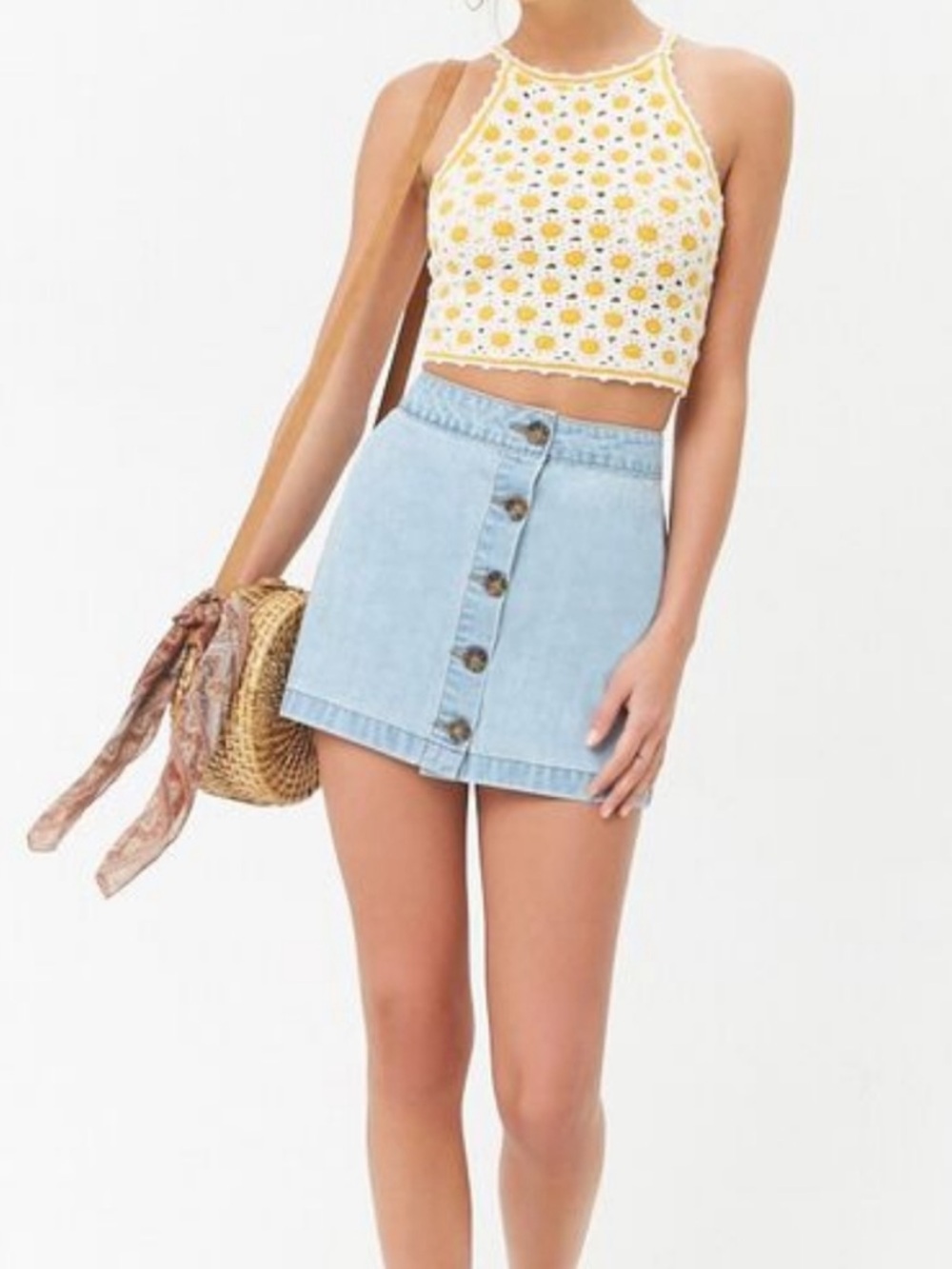 ❗️Forever 21 Light Blue Button-Front Denim Mini Skirt
